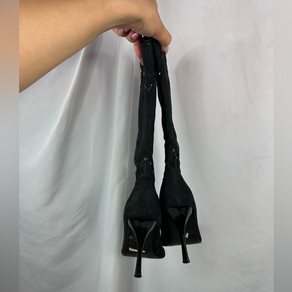 Wild Diva faux suede black stiletto sequin cowboy boots size 8 - Picture 7 of 13